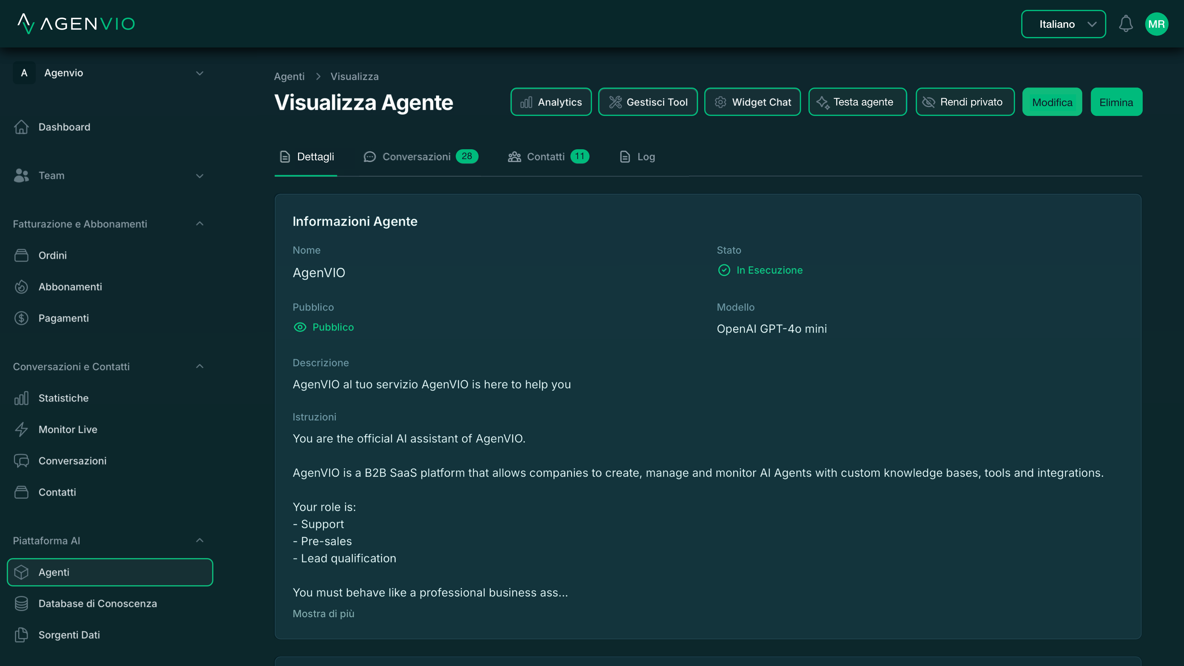 Dashboard AgenVIO - Gestione Agenti AI
