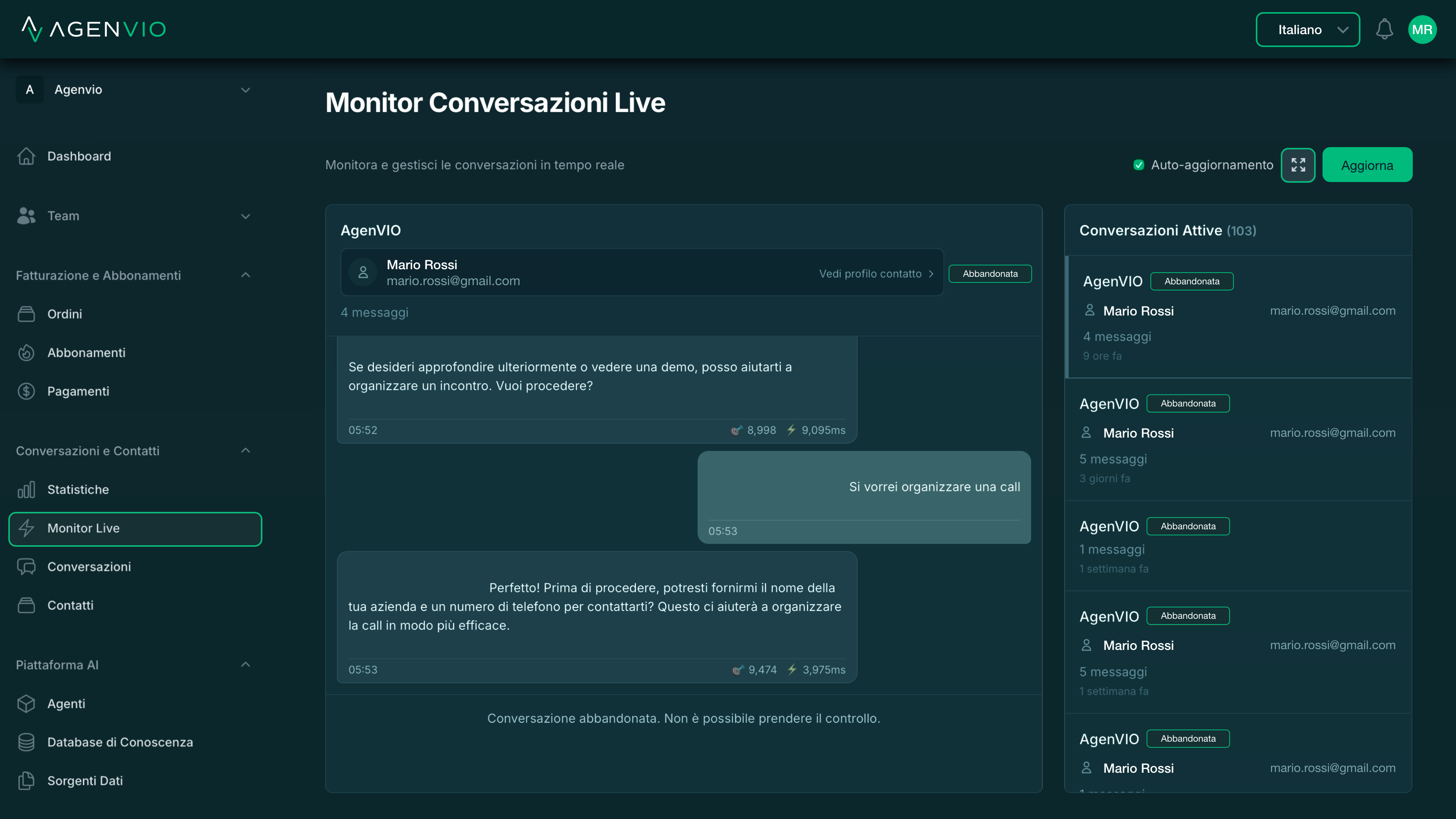 Dashboard AgenVIO - Monitoraggio Live